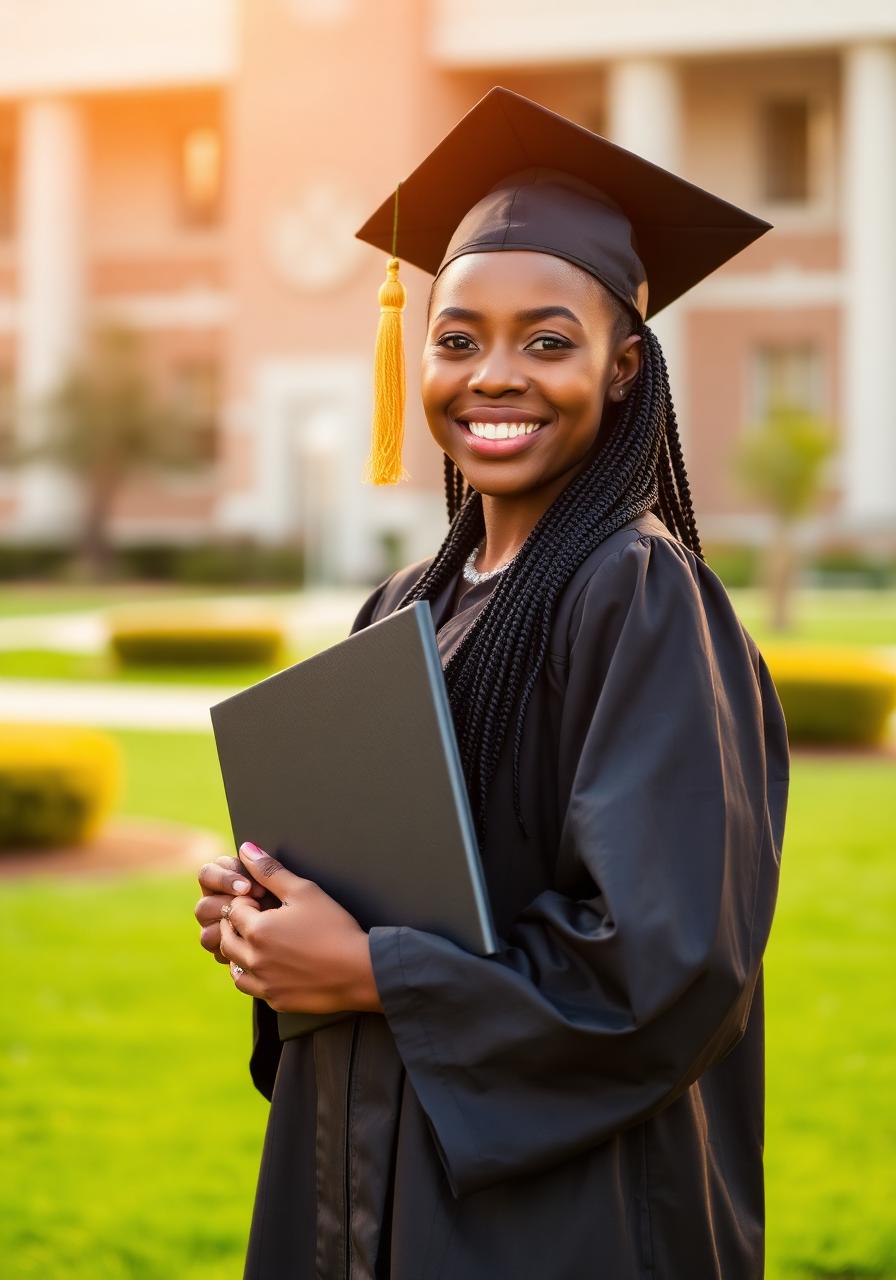 African graduate celebrating with diploma